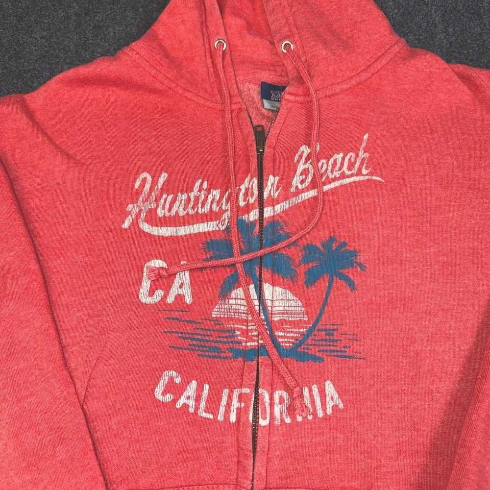 MV Sport Huntington Beach California Full Zip‎ Hoodie Pink XL Surf Beach Graphic